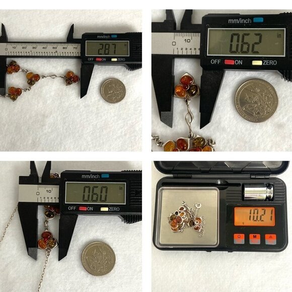 Sterling Silver 925 Multi Color Baltic Amber Flower Floral Y Necklace 16" -17.5" - Picture 10 of 16